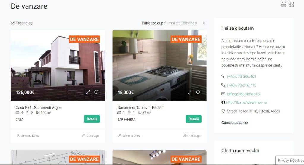 Am creat siteul agentiei imobiliare IdealImob.ro Pitesti